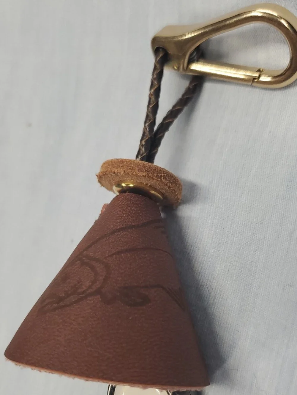 Brown Leather Key Fob with Retractable Reel and Brass Clip